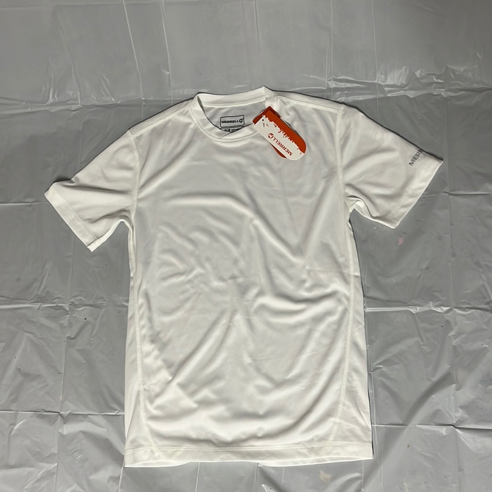 White merrell cross front neck short sleeve shirt